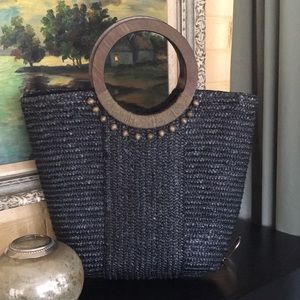 Summer Black Wicker Handbag Beach bag Carry Bag Tote